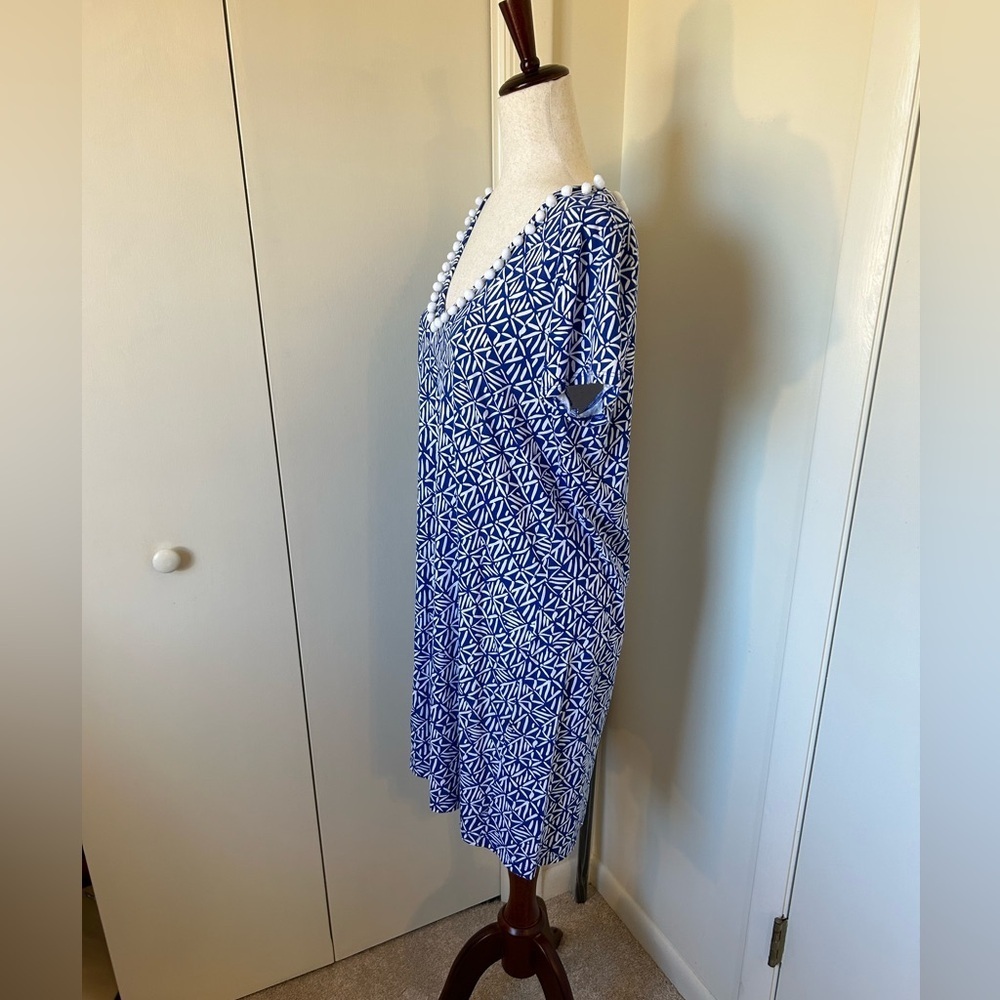 LILLY PULITZER ETTA CORSICA BLUE White Short Sleeve DRESS SIZE L LIKE NEW! - Picture 4 of 6